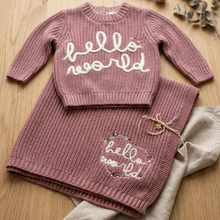 Load image into Gallery viewer, Pink Hello World Jumper and Blanket Set