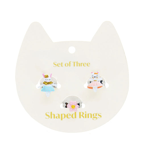 Cute Rings (Set of 3) - Bunny, Cat and Flower
