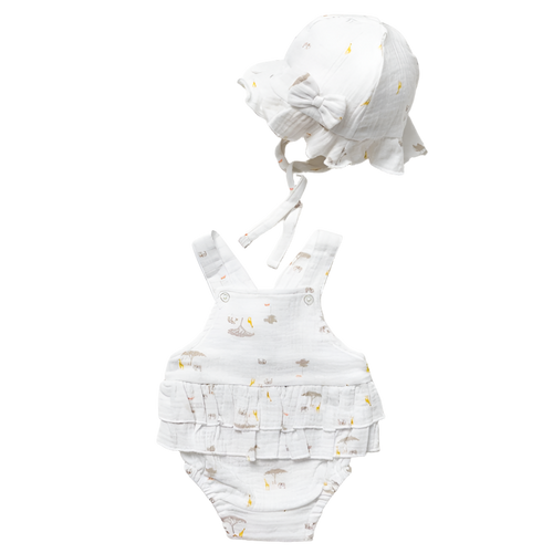 Girls Muslin Safari Romper and Hat