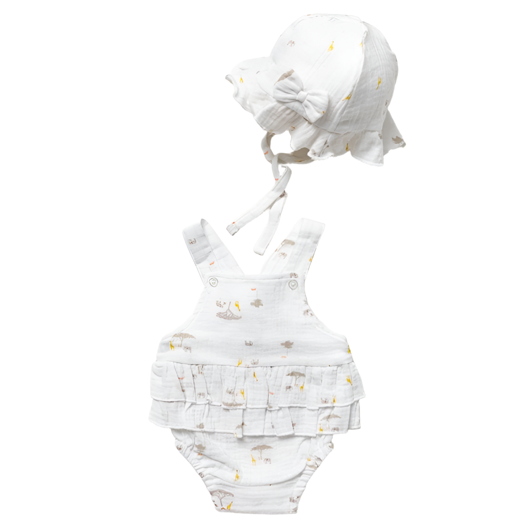 Girls Muslin Safari Romper and Hat