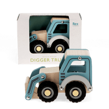 Load image into Gallery viewer, Wooden push along vehicle toy - Digger truck (blue)