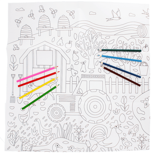 Large Colouring Poster with Pencils - On The Farm