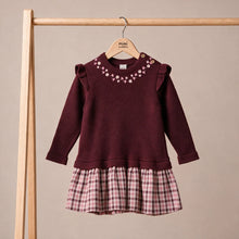 Load image into Gallery viewer, Burgundy Knitted Floral Checked Dress