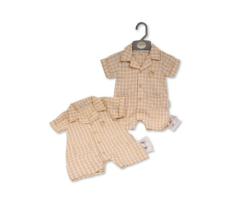 Beige Check Bunny Romper