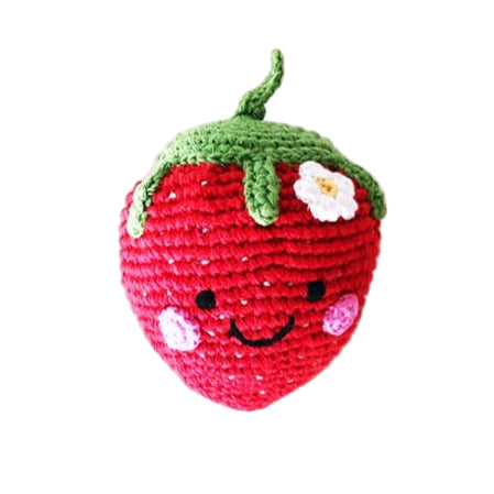 Crochet toy handmade fairtrade Friendly strawberry rattle