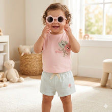 Load image into Gallery viewer, Baby Girls Flower Applique T-Shirt,
Shorts &amp; Sunglasses Outfit