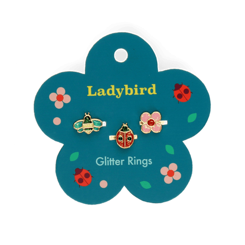Glitter rings (set of 3) - Ladybird