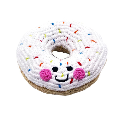 Crochet Toy Handmade Friendly Donut Rattle - White