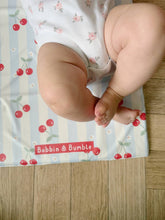 Load image into Gallery viewer, Travel Baby Changing Mat – Cherry Stripe | Handmade UK