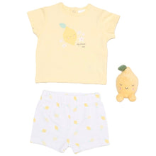 Load image into Gallery viewer, Baby Girls Lemon T-Shirt, Shorts &amp;
Plush Toy Set (0-9 Months)