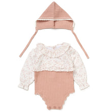 Load image into Gallery viewer, Knitted Floral Romper with Bonnet