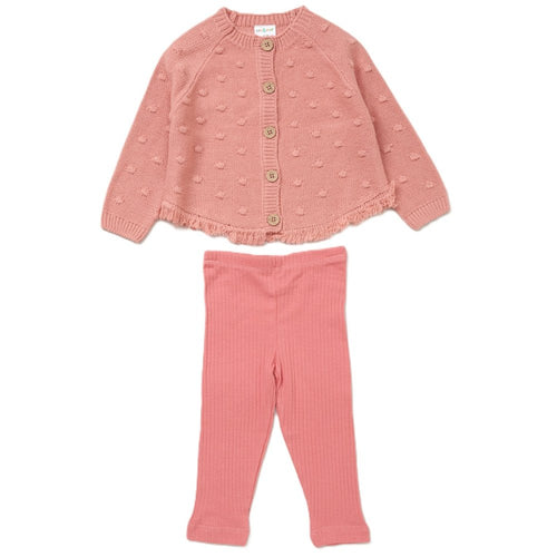 GIRLS KNITTED CARDIGAN & RIBBED LEGGING OUTFIT