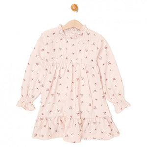 PINK GIRLS TEDDY BORG JACKET & FLORAL PRINT DRESS