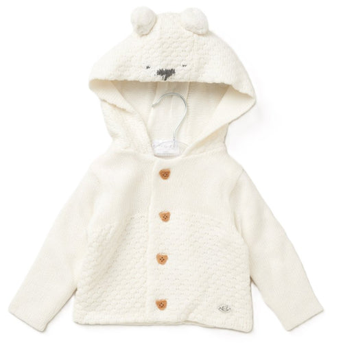 BABY UNISEX DOUBLE KNIT BEAR EMBROIDERY HOODED CARDIGAN