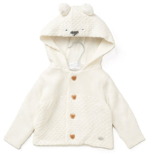 BABY UNISEX DOUBLE KNIT BEAR EMBROIDERY HOODED CARDIGAN