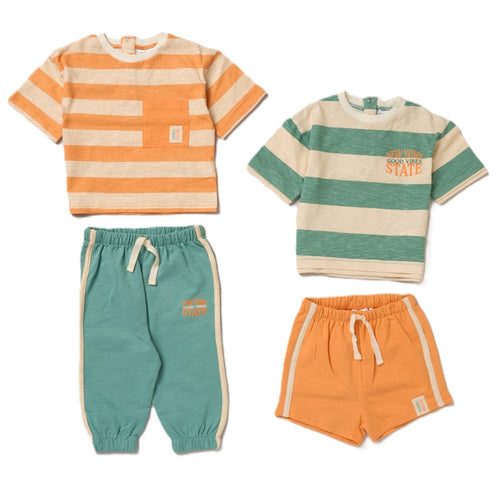 Orange Good Vibes Boys Jogger and Short 4 Piece Outfits Set