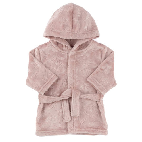 PINK FLORAL EMBOSSED HOODED DRESSING GOWNj