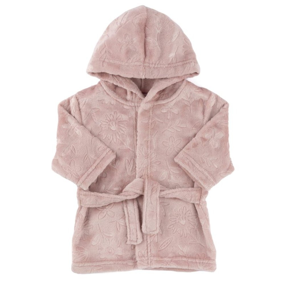 PINK FLORAL EMBOSSED HOODED DRESSING GOWNj