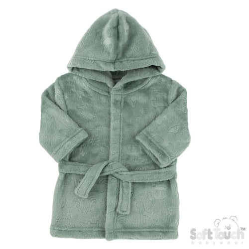 GREEN BISCUIT ANIMAL EMBOSSED HOODED DRESSING GOWN