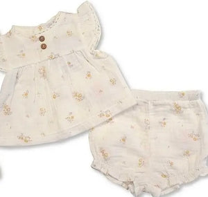 Cotton flower short set with frill sleeve