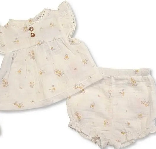 Cotton flower short set with frill sleeve
