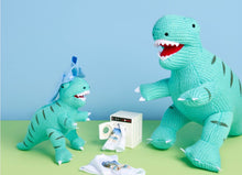 Load image into Gallery viewer, Knitted T Rex Rattle Ice Blue