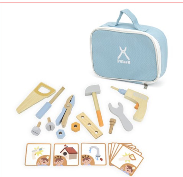 Wooden tool set in zip case