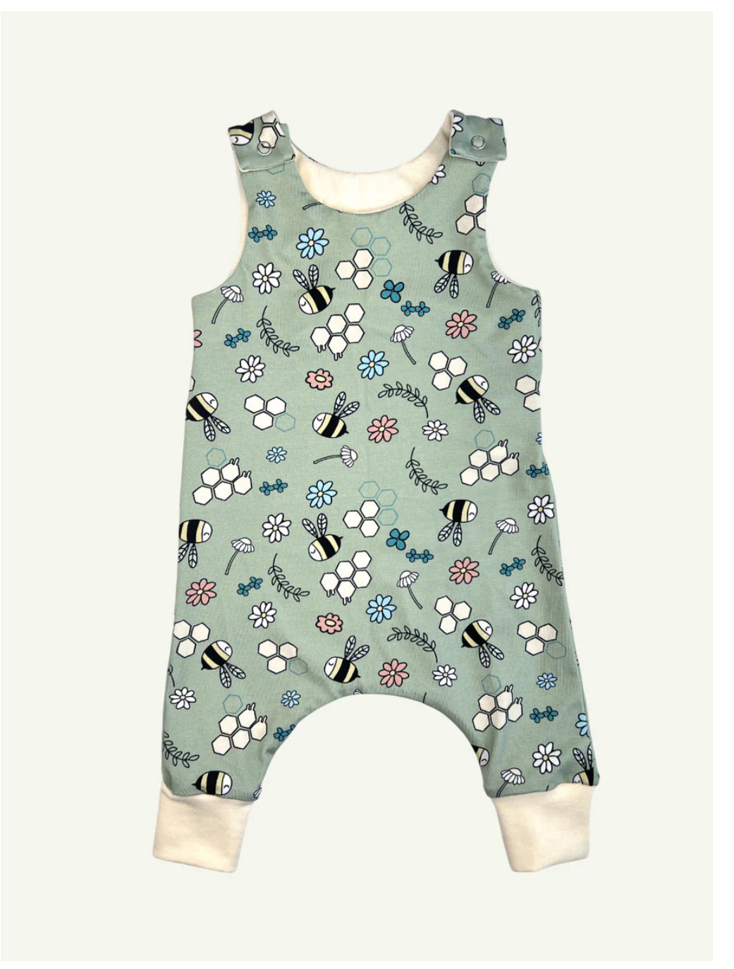 Sage green bumble bee romper