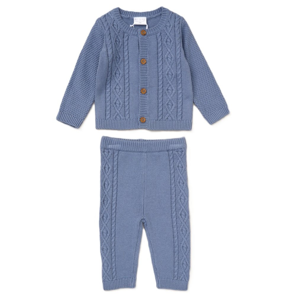 BABY BOYS BLUE CABLE KNIT 2 PIECE OUTFIT