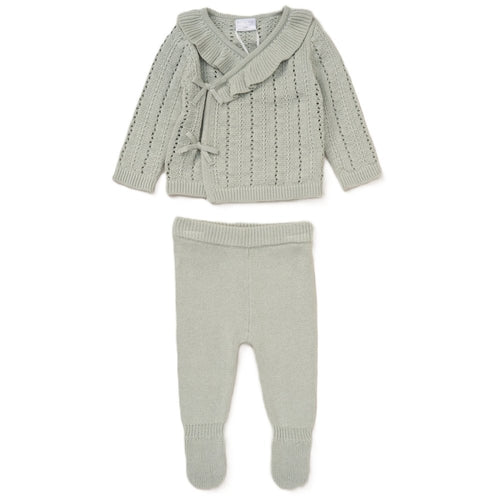 BABY GIRLS GREEN  BOW KNITTED 2 PIECE OUTFIT