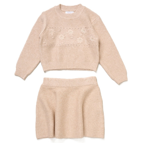 GIRLS CREAM KNIT JUMPER & SKIRT OUTFIT
