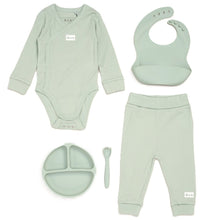 Load image into Gallery viewer, Green Ribbed Outfit and Dinner Set Gift Set