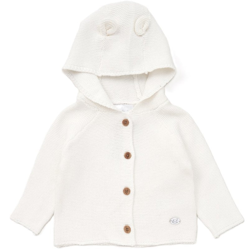White Cotton Hooded Knitted Cardigan