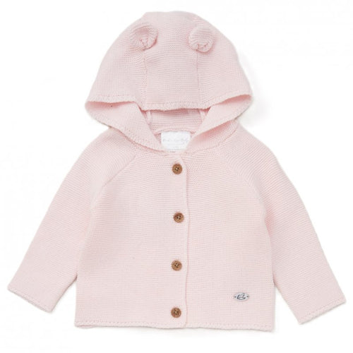 Pink Cotton Hooded Knitted Cardigan