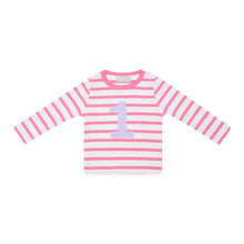 Load image into Gallery viewer, HOT PINK &amp; WHITE BRETON STRIPED NUMBER T-SHIRT