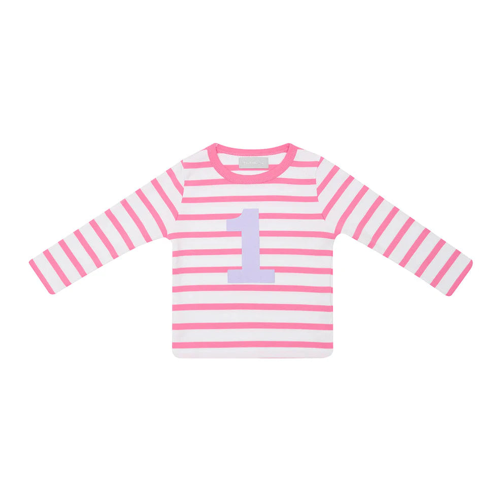 HOT PINK & WHITE BRETON STRIPED NUMBER T-SHIRT