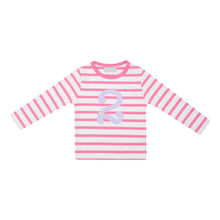 Load image into Gallery viewer, HOT PINK &amp; WHITE BRETON STRIPED NUMBER T-SHIRT