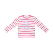 Load image into Gallery viewer, HOT PINK &amp; WHITE BRETON STRIPED NUMBER T-SHIRT