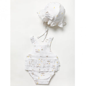 Girls Muslin Safari Romper and Hat