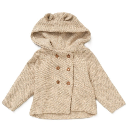 Beige textured hooded cardigan