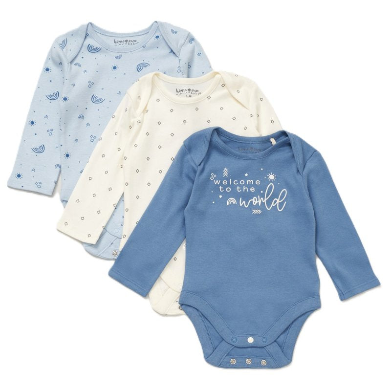 BABY BOYS ORGANIC COTTON 3 PACK BODYSUITS