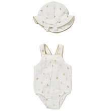 Load image into Gallery viewer, BABY GIRLS PRINTED FRUIT PRINT MUSLIN FABRIC ROMPER &amp; HAT