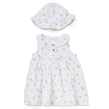 Load image into Gallery viewer, BABY GIRLS BEACH MUSLIN FABRIC DRESS &amp; HAT SET
