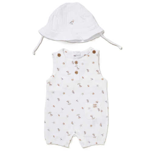 BABY FUN IN THE SUN UNISEX MUSLIN FABRIC ROMPER & HAT