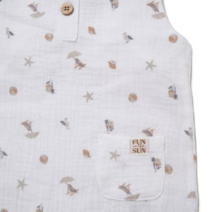 BABY FUN IN THE SUN UNISEX MUSLIN FABRIC ROMPER & HAT