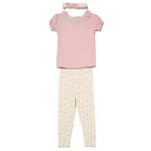 Load image into Gallery viewer, ROSE PINK MUSLIN FABRIC TOP, LEGGINGS &amp; HEADBAND OUTFIT