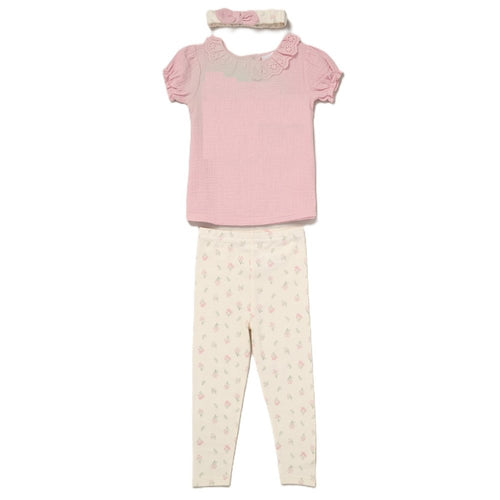 ROSE PINK MUSLIN FABRIC TOP, LEGGINGS & HEADBAND OUTFIT