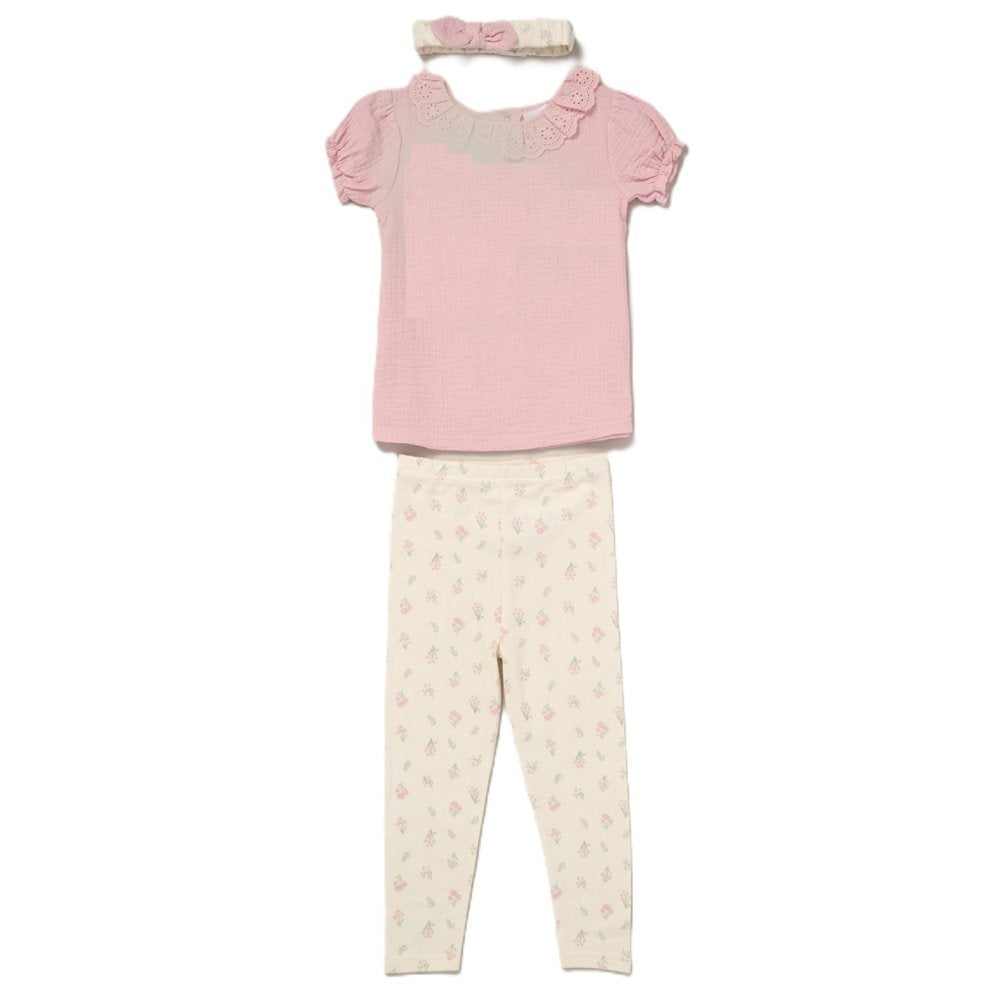 ROSE PINK MUSLIN FABRIC TOP, LEGGINGS & HEADBAND OUTFIT