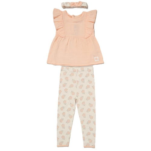 PEACH MUSLIN FABRIC TOP, LEGGINGS & HEADBAND OUTFIT