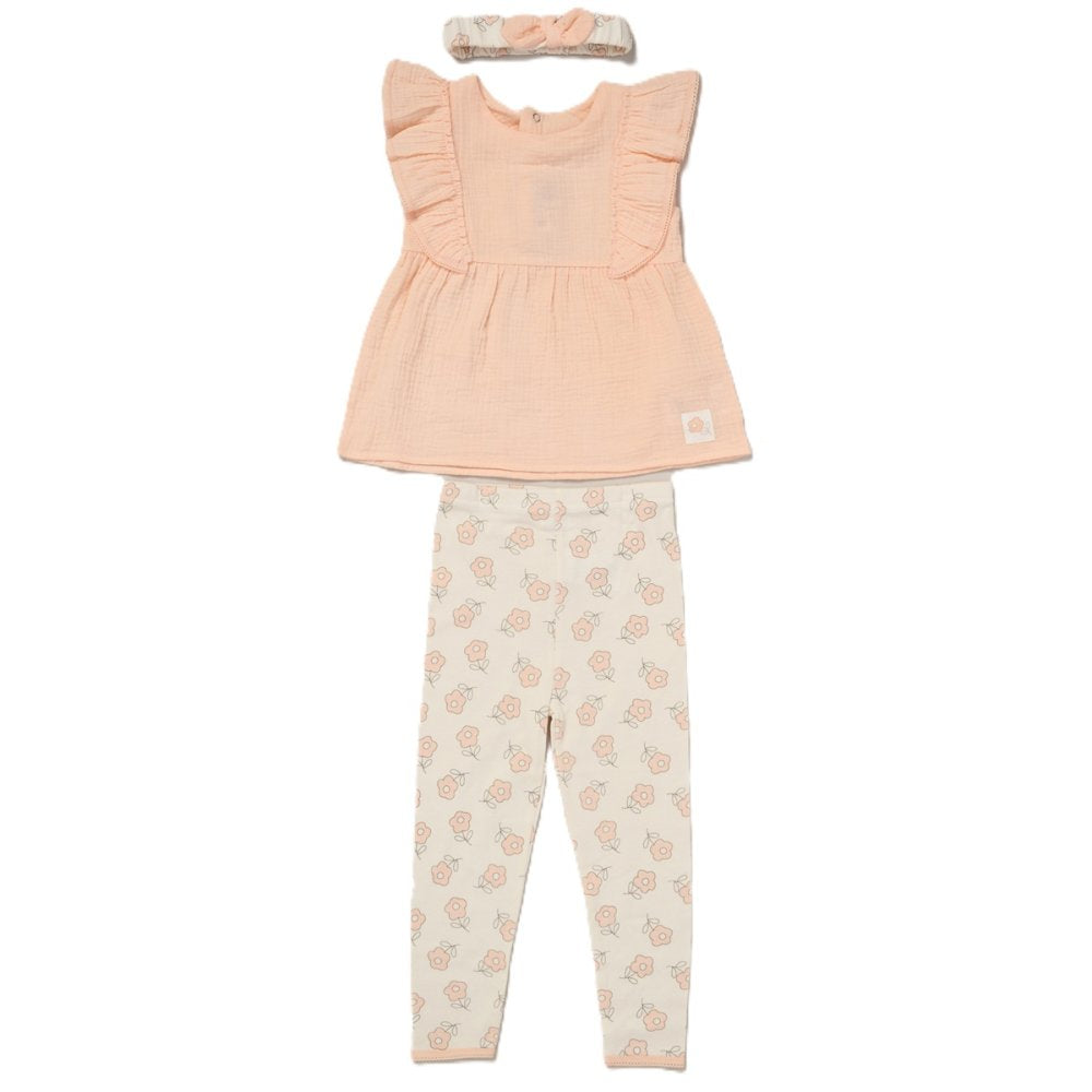PEACH MUSLIN FABRIC TOP, LEGGINGS & HEADBAND OUTFIT